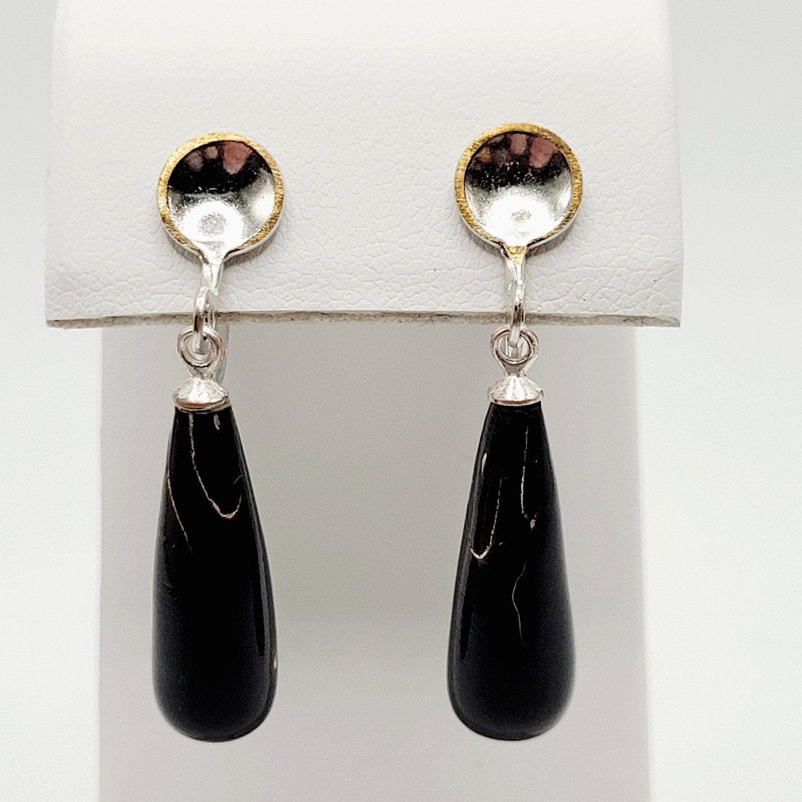 Hawaiian Natural Black Coral Teardrop Torpedo Mixed Tone Vtg Screw Back Earrings