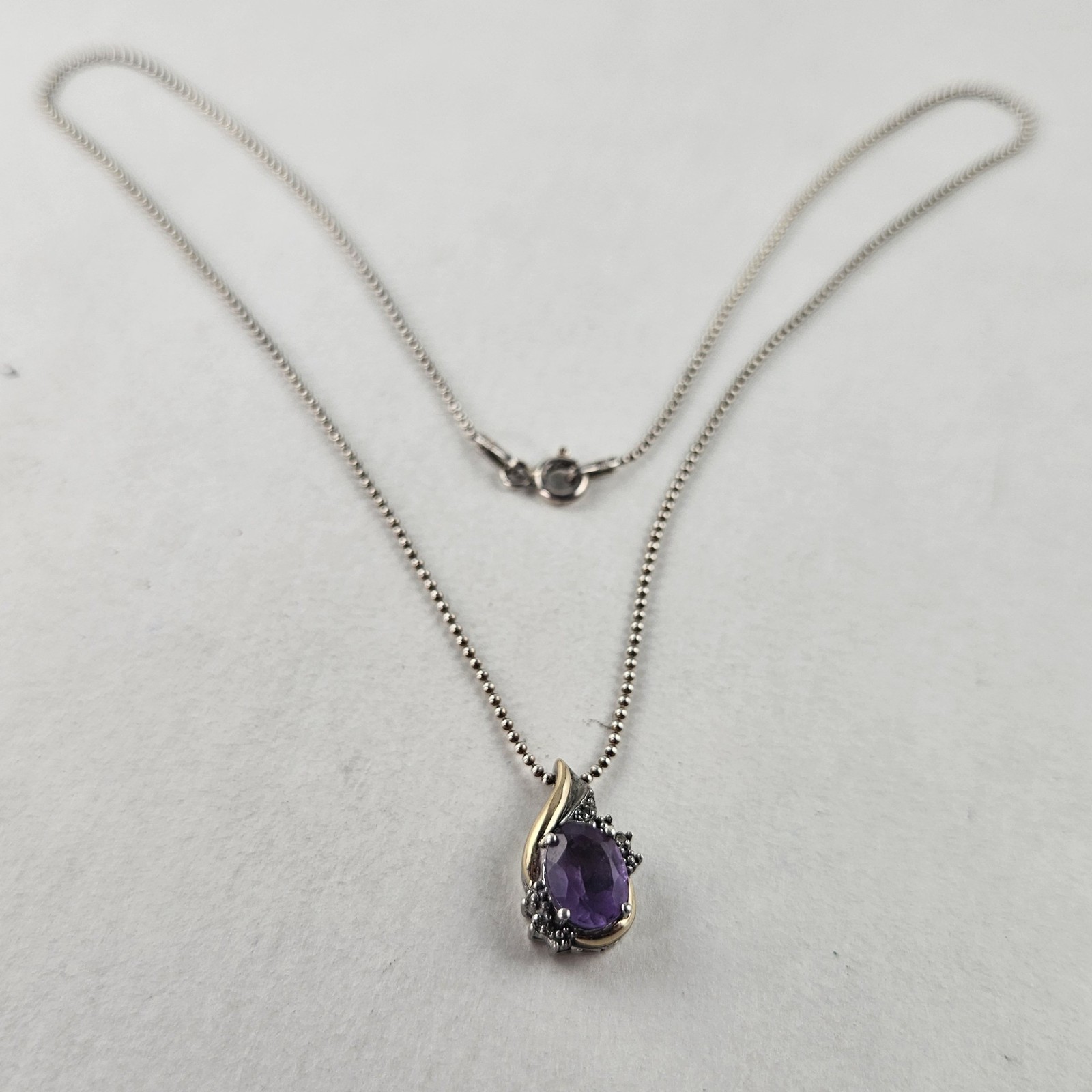 Sterling Silver & 10K AV Gold Pendant with Amethyst & Chain 16 in 3.0g [8820]
