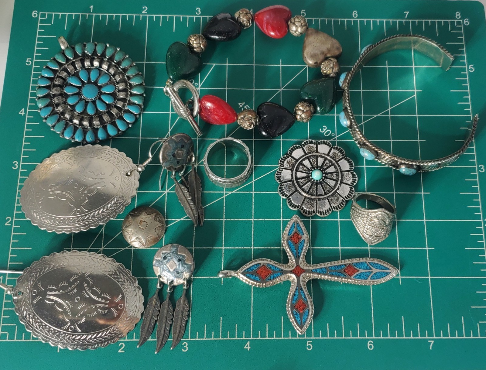 Vtg SOUTHWESTERN Silver Plated Alpaca Mixed Metals Jewlery Lot Collection 15 Pcs