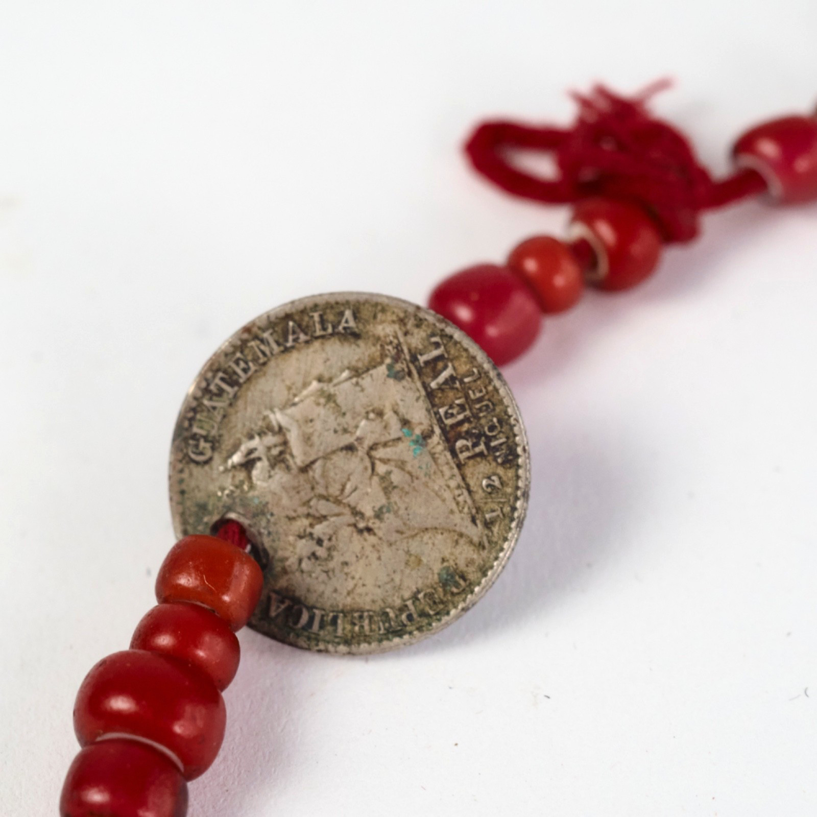 Antique Guatemalan Chachal Red Bead & Coin Necklace – Venetian Glass Handmade