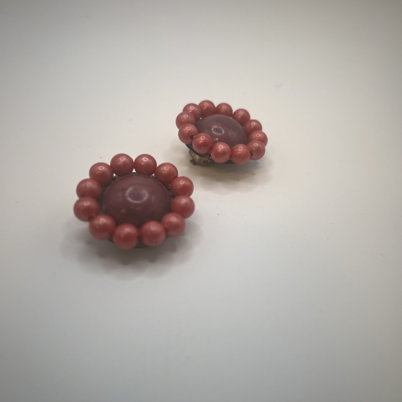 Vintage W.Germany 1950s, Fuschia, Pink Floral Round Clip-on Earrings