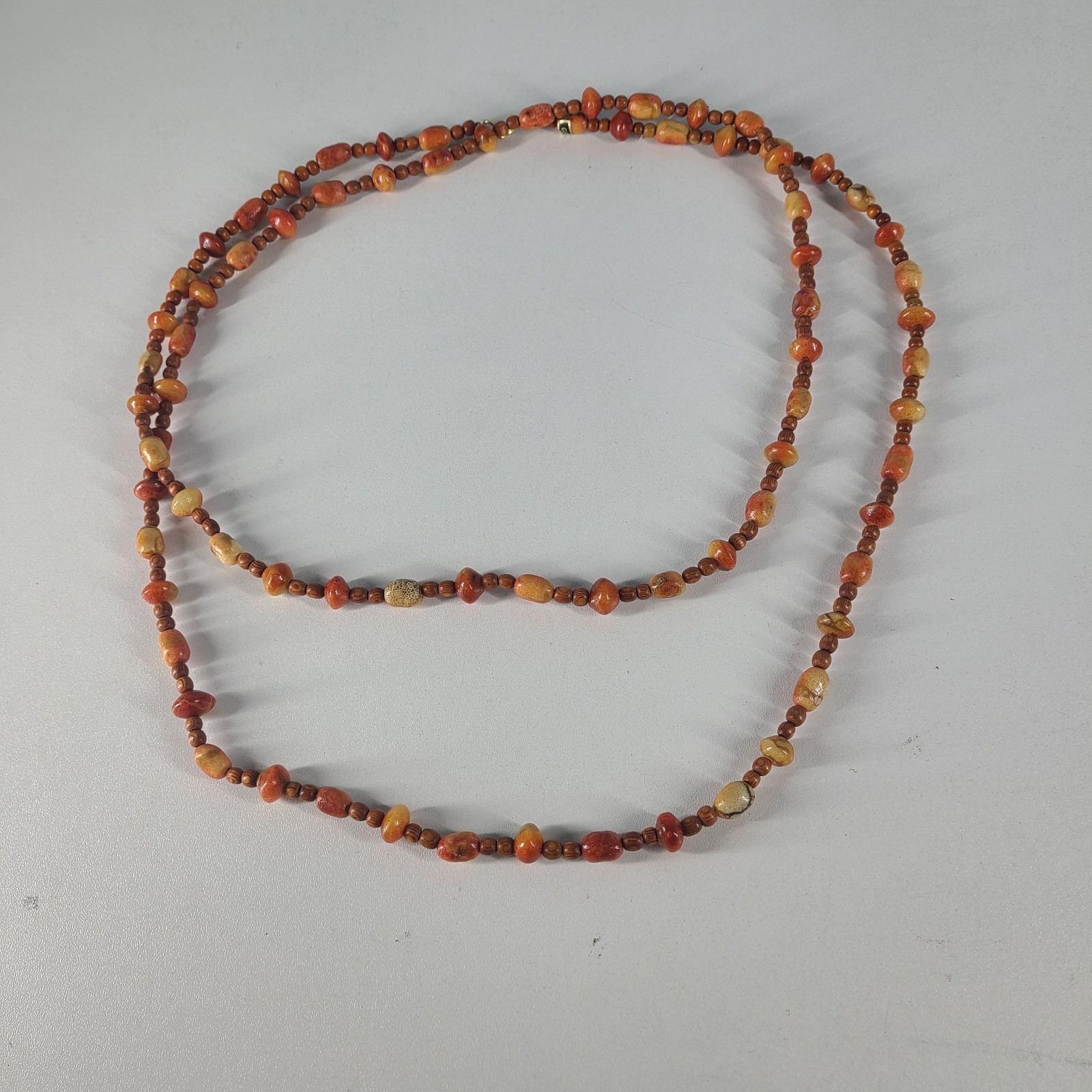 27” Genuine Apple Coral and Wood Beads Necklace – Orange