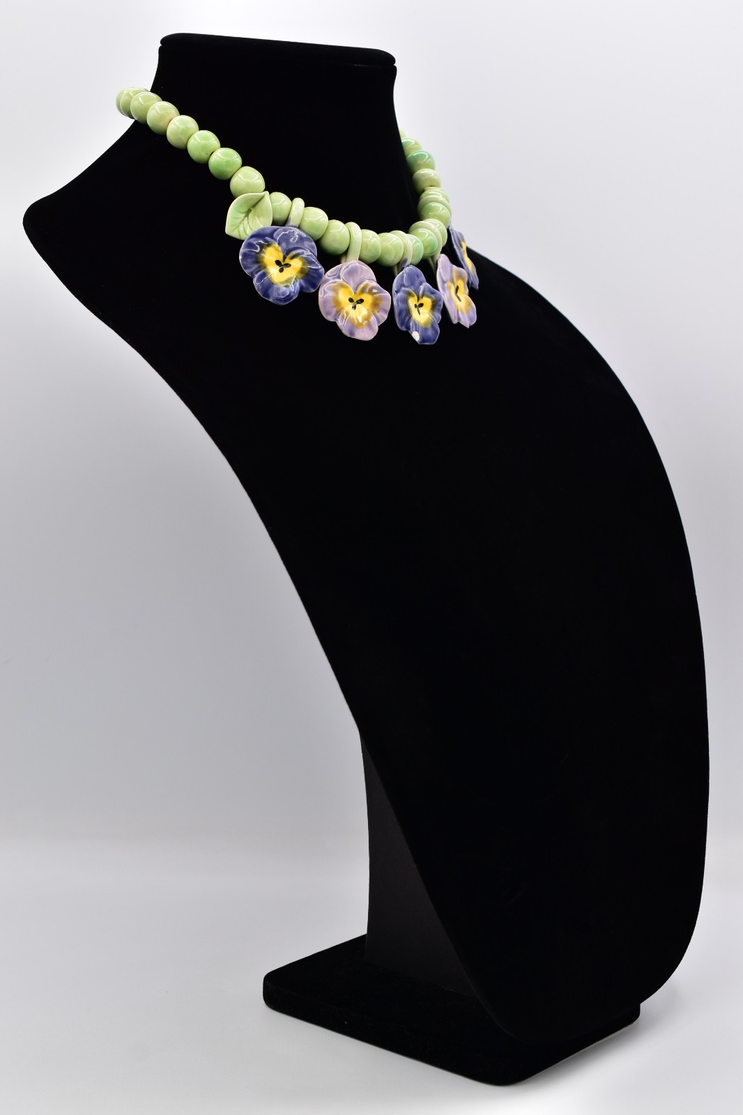 Flying Colors Vintage Pansy Flower Necklace Ceramic Beaded Floral Collar Choker