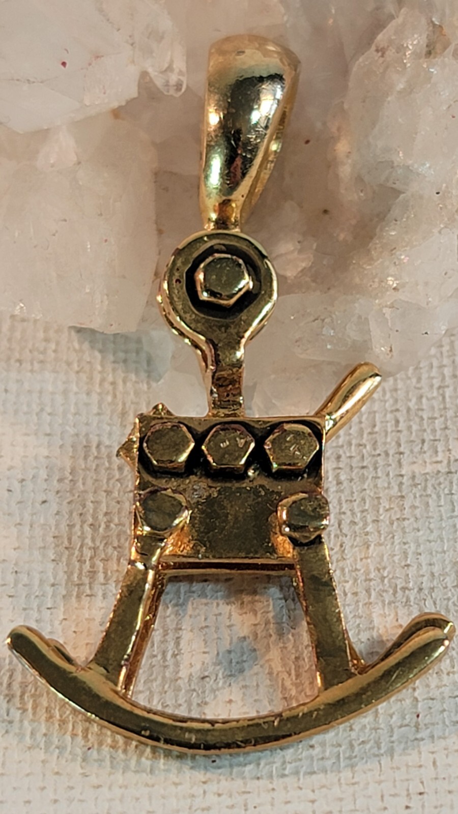 Vintage Modernist Brutalist Style Gold Tone Necklace Charm Pendant