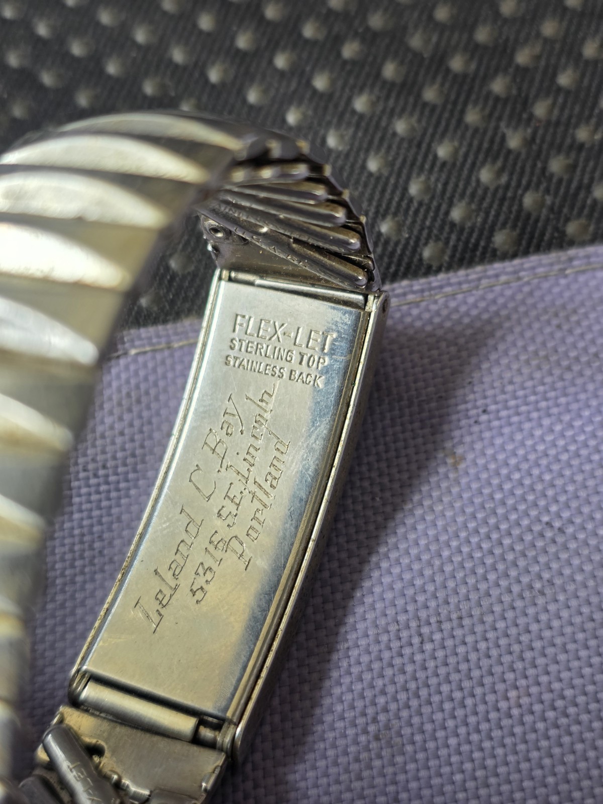 Vtg Sterling Silver Top Flex-Let engraved Lee Picture Bracelet Pre Owned #H