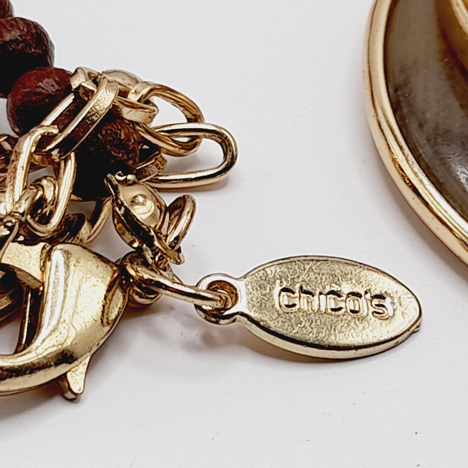 Chico’s Pink Beige Brown Beaded Triple Pendent Necklace – 22 Inches
