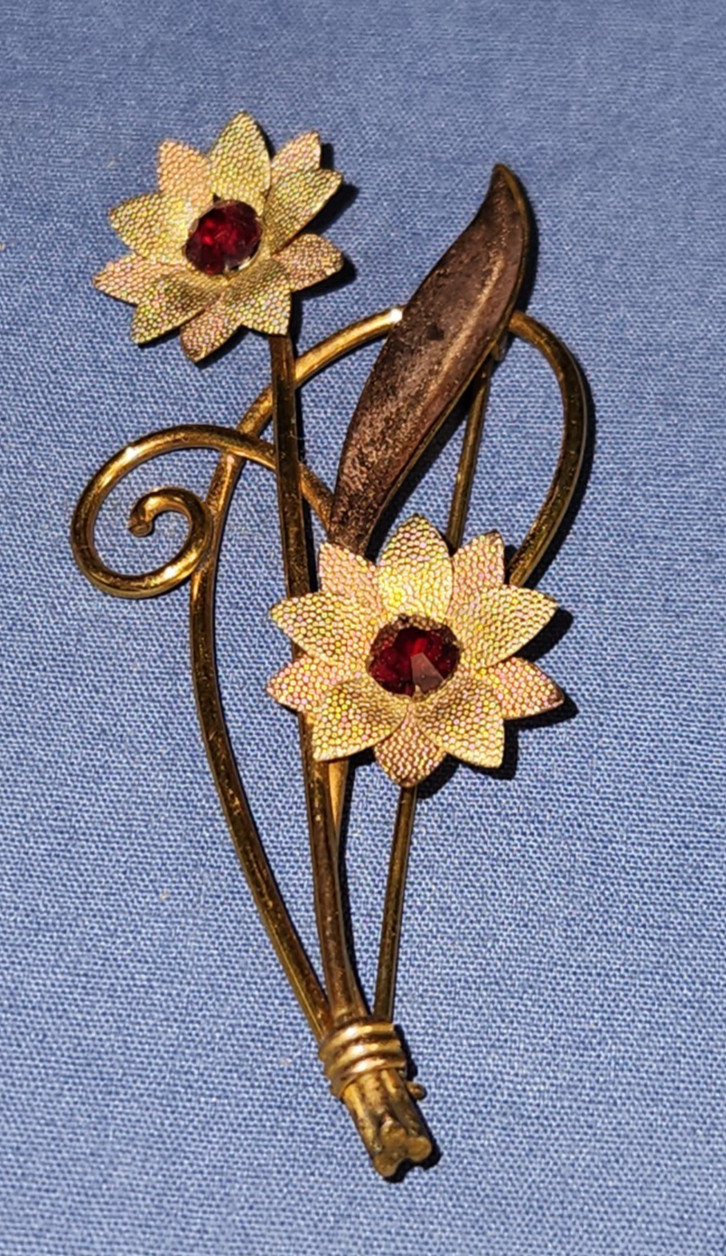 Vintage Redish Brown stone, Van Dell Graceful Floral 1-20 12K GF pin brooch