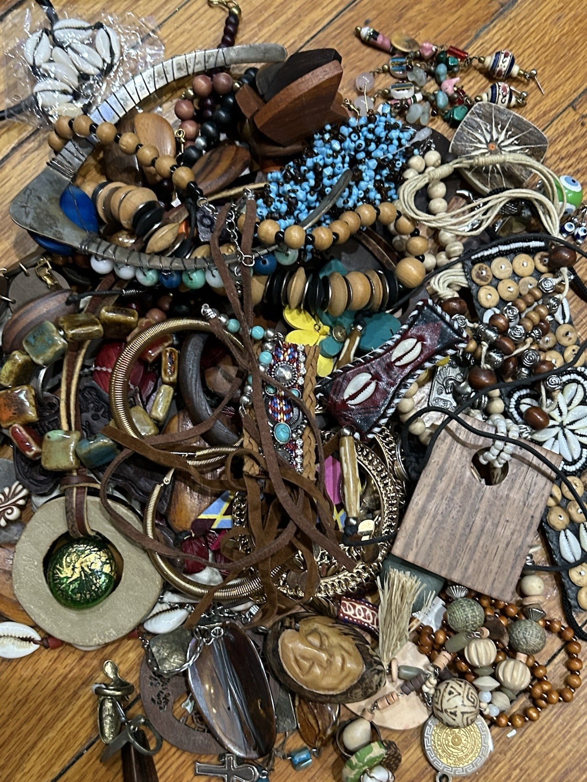 BOHO ETHNIC JEWELRY VARIETY NECKLACES EARRINGS BRACELETS LOT APPROXIMATELY 2 LBS