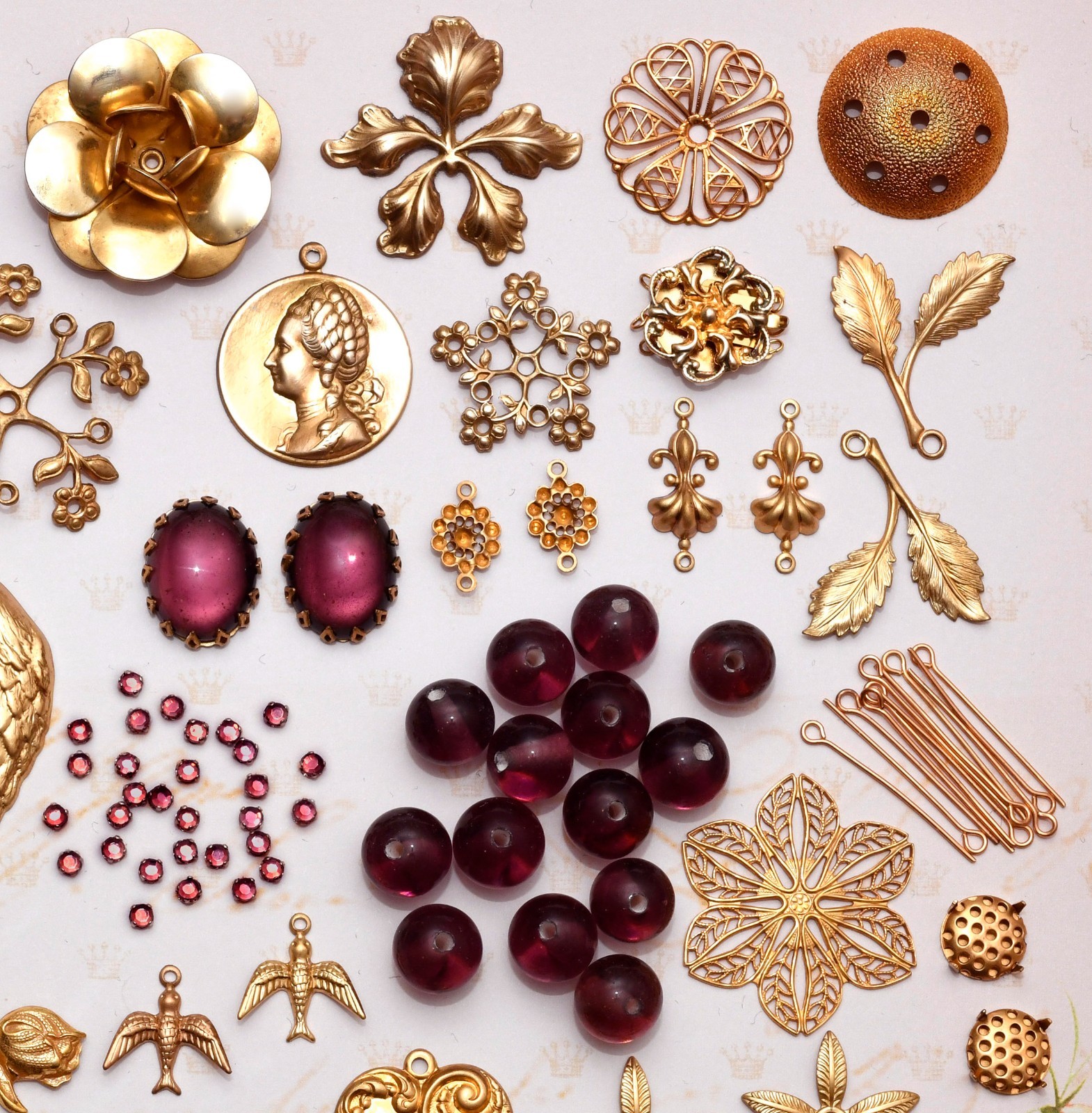 Vintage Lot Miriam Haskell Jewelry Parts Stampings Brooch Finding Necklace Beads
