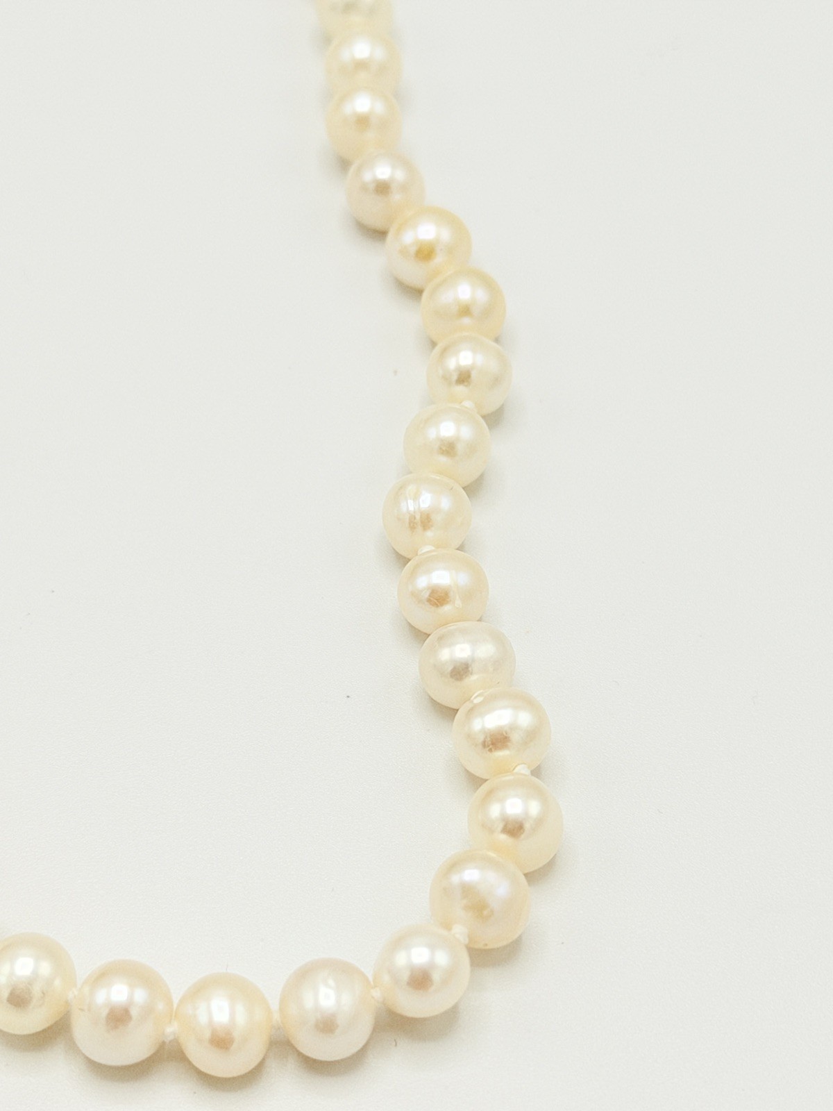 Vintage Cultured Pearl Strand Necklace White Knotted Fishhook Clasp