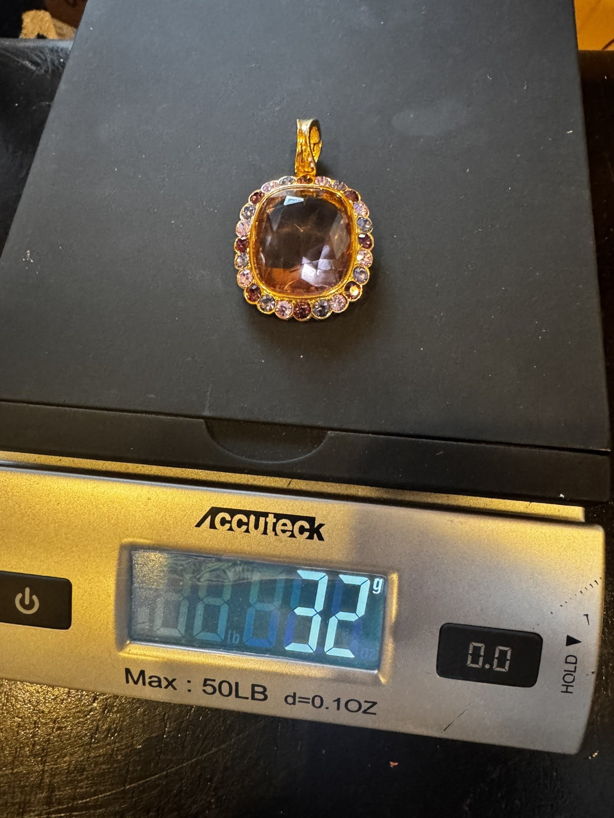 Joan Rivers Gold Plated Pink Cushion Crystal Pendant Purple Blue Halo Enhancer