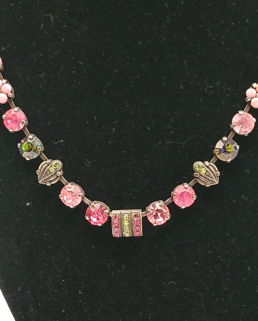 Vintage Mariana Swarovski Crystal Necklace Pink Green Silver Tone Israel
