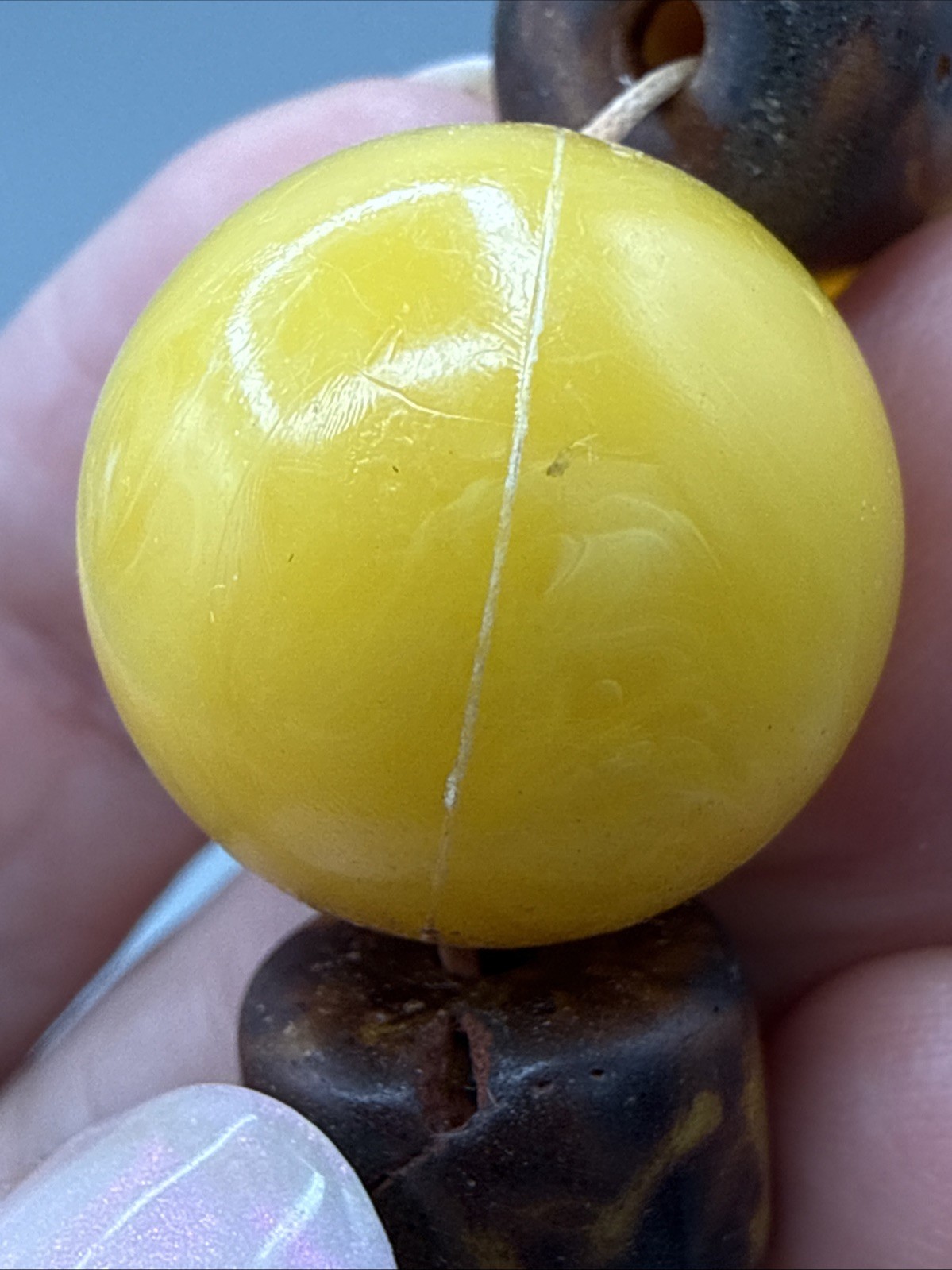 Vintage Yellow Amber Resin Bead Necklace 24”