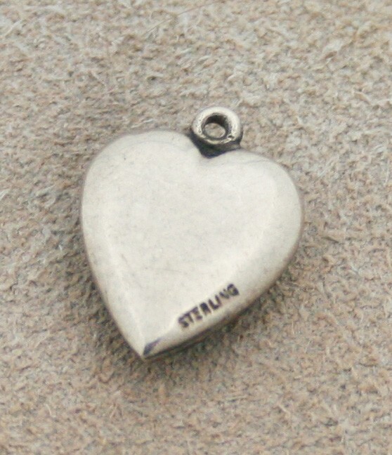 VINTAGE STERLING PUFFY HEART CHARM – Two Small Hearts and Flower with Enamel