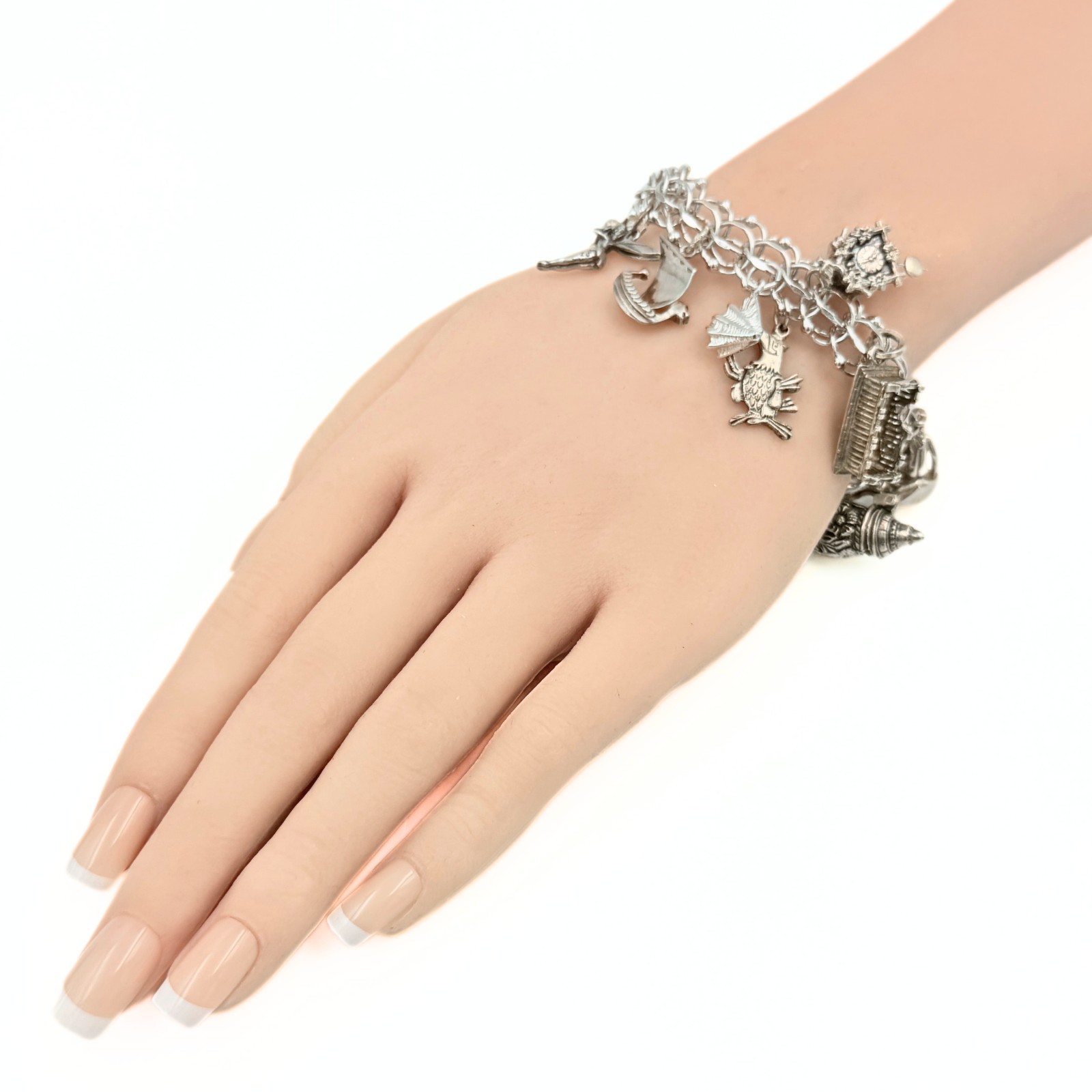 Amazing Marked Sterling Silver Lady Crown Charms Bracelet