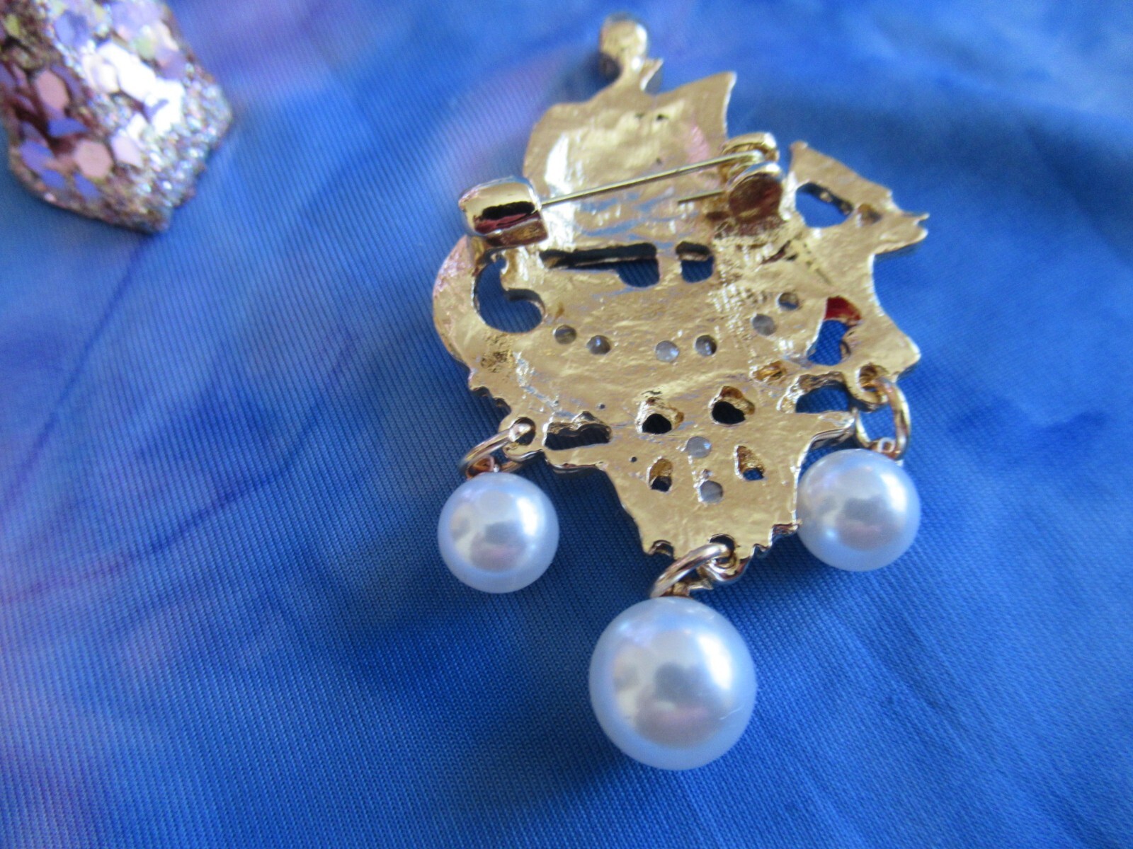 Art Nouveau Earrings Sailboat Ship Boat Pearl Earring & Brooch Crystal Pearl Set