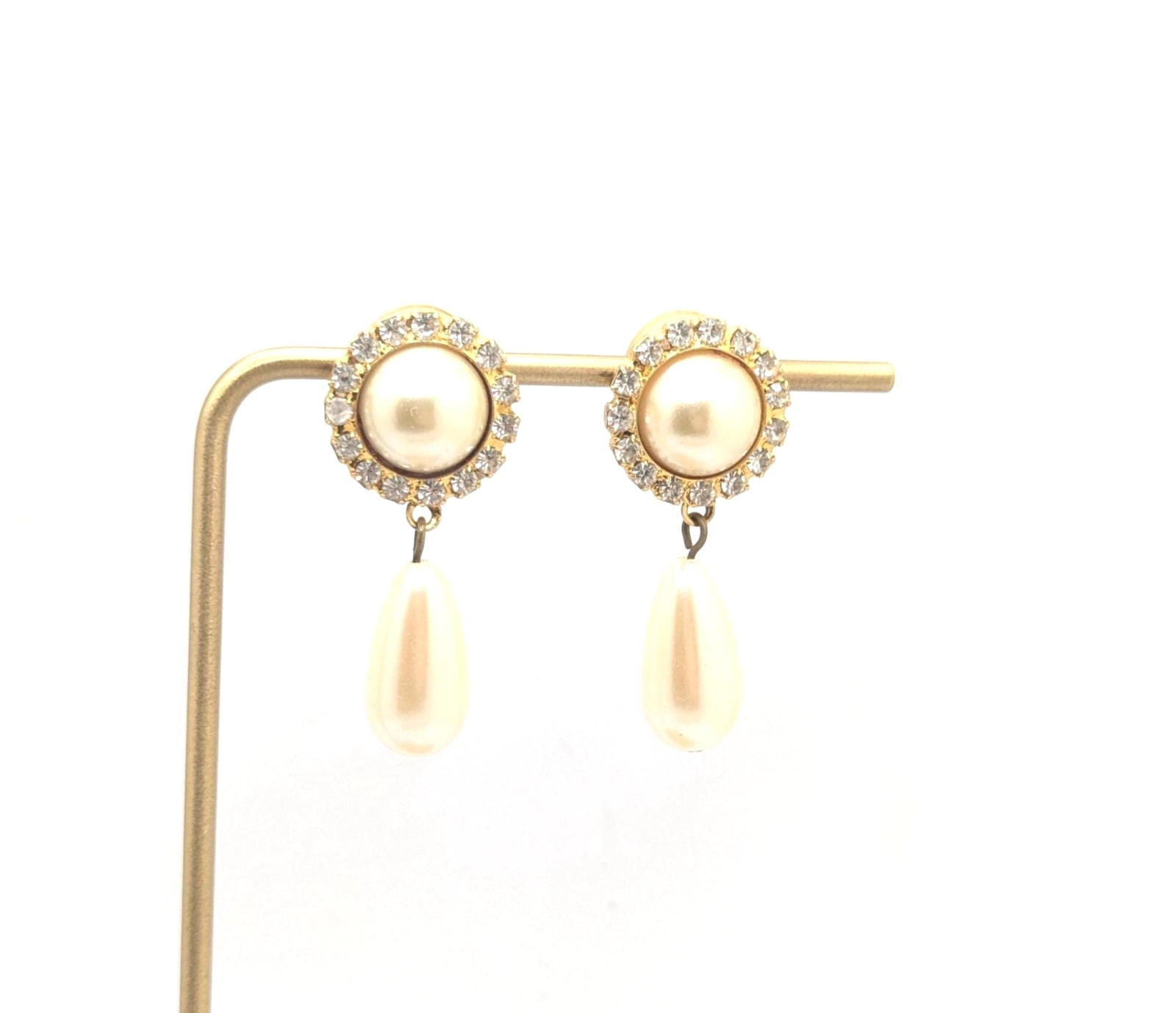 Vintage Faux Pearl Rhinestone Drop Dangle Earrings Classy Classic Present Gift