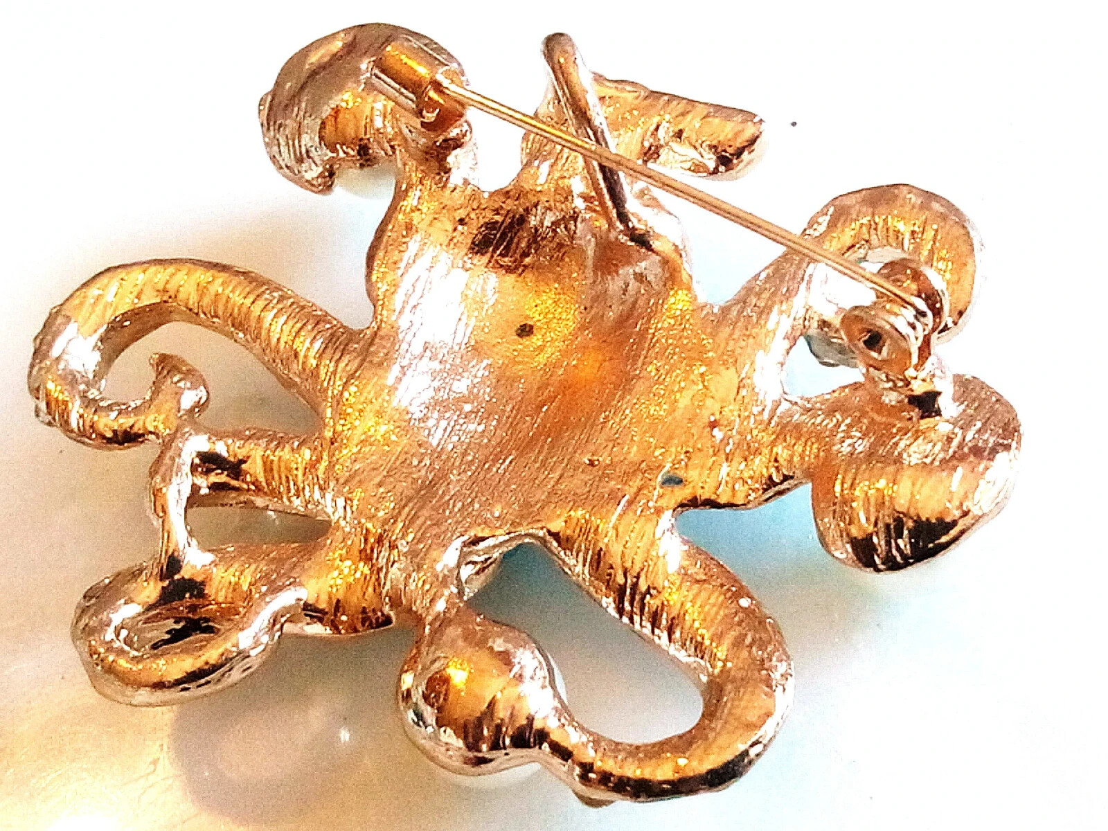 ENAMELED OCTOPUS BROOCH/PENDANT!Blue Enameled, Clear Crystals, Imitation Pearls