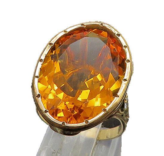 9K GOLD Vintage Ring 1/4 Carat Diamonds & Large Gemstone Cocktail Sz 6.5 GR211