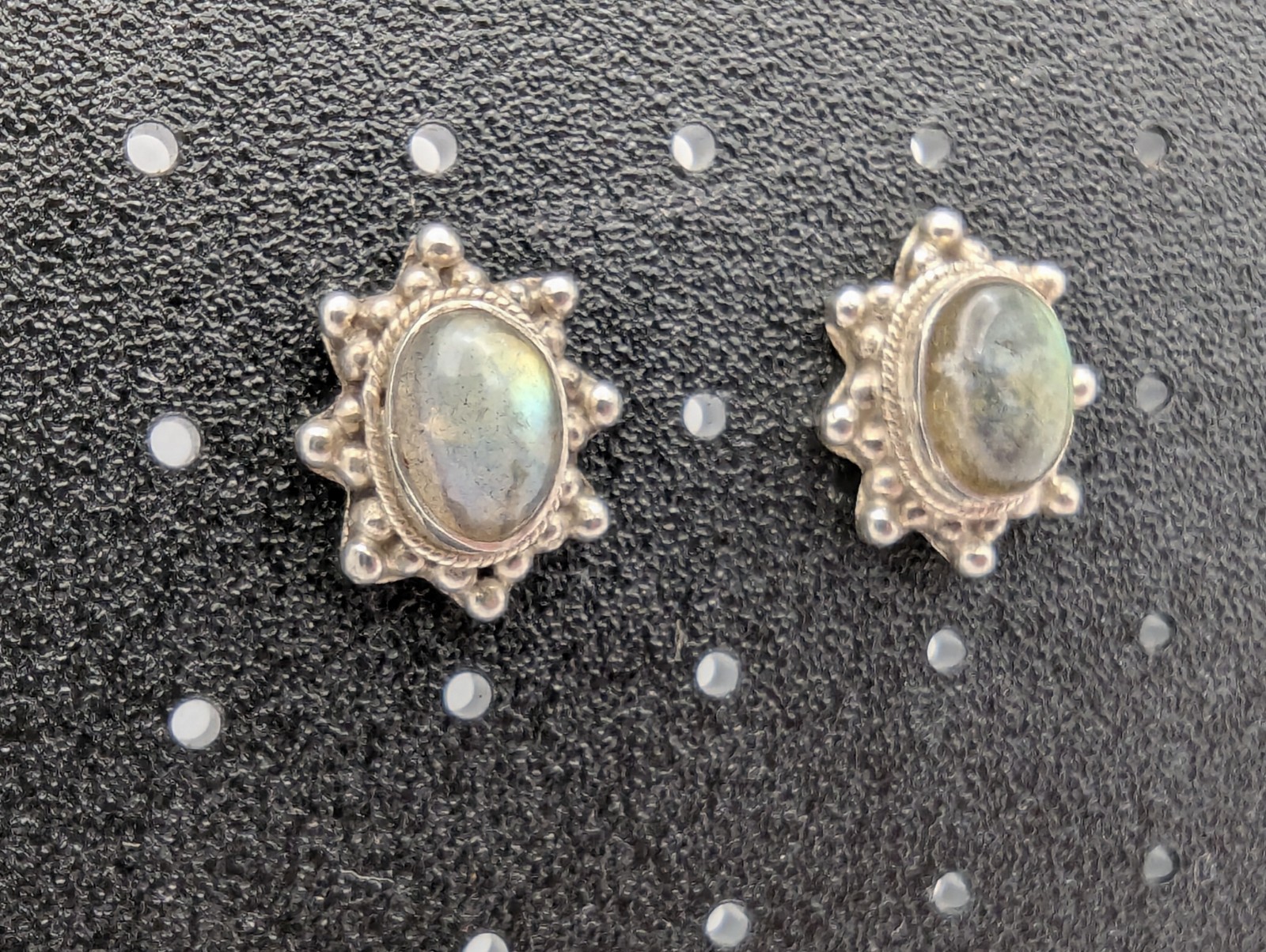 925 STERLING SILVER With LABRADORITE STONE POST / STUD EARRINGS. 17.5mm Long