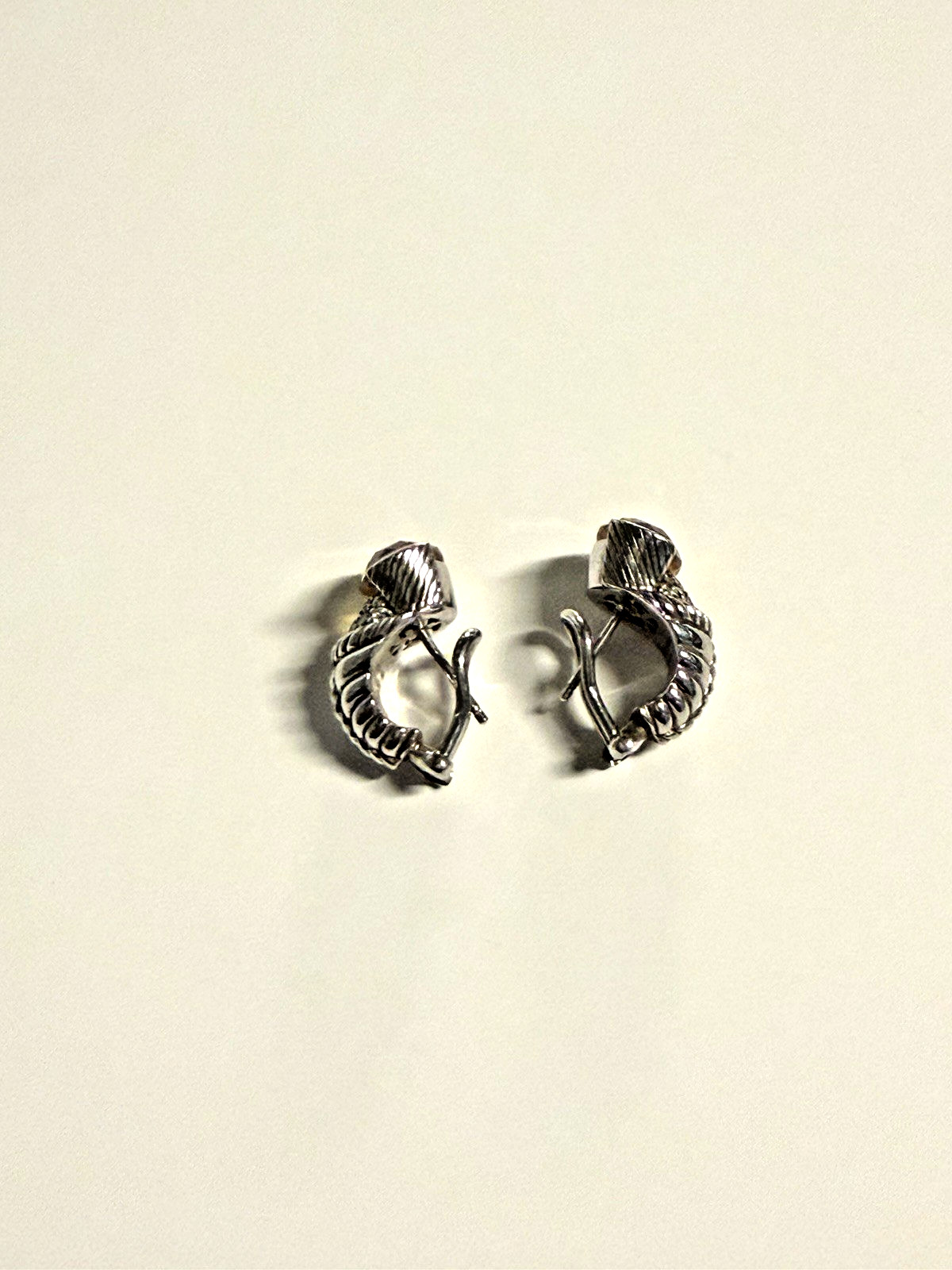 Judith Ripka Sterling Silver Earrings for Pierced Ears w/ Citrine & CZ Stone