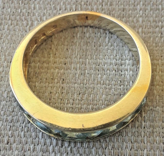 Vintage Trillion channel-set Blue CZ band ring 925 Gold Tone sterling silver PJM