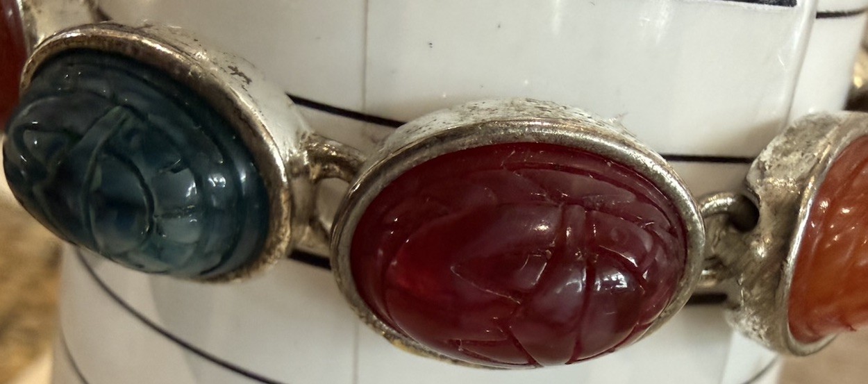 Vintage Scarab Bracelet Multicolor Silver Tone Magnetic Close 7”