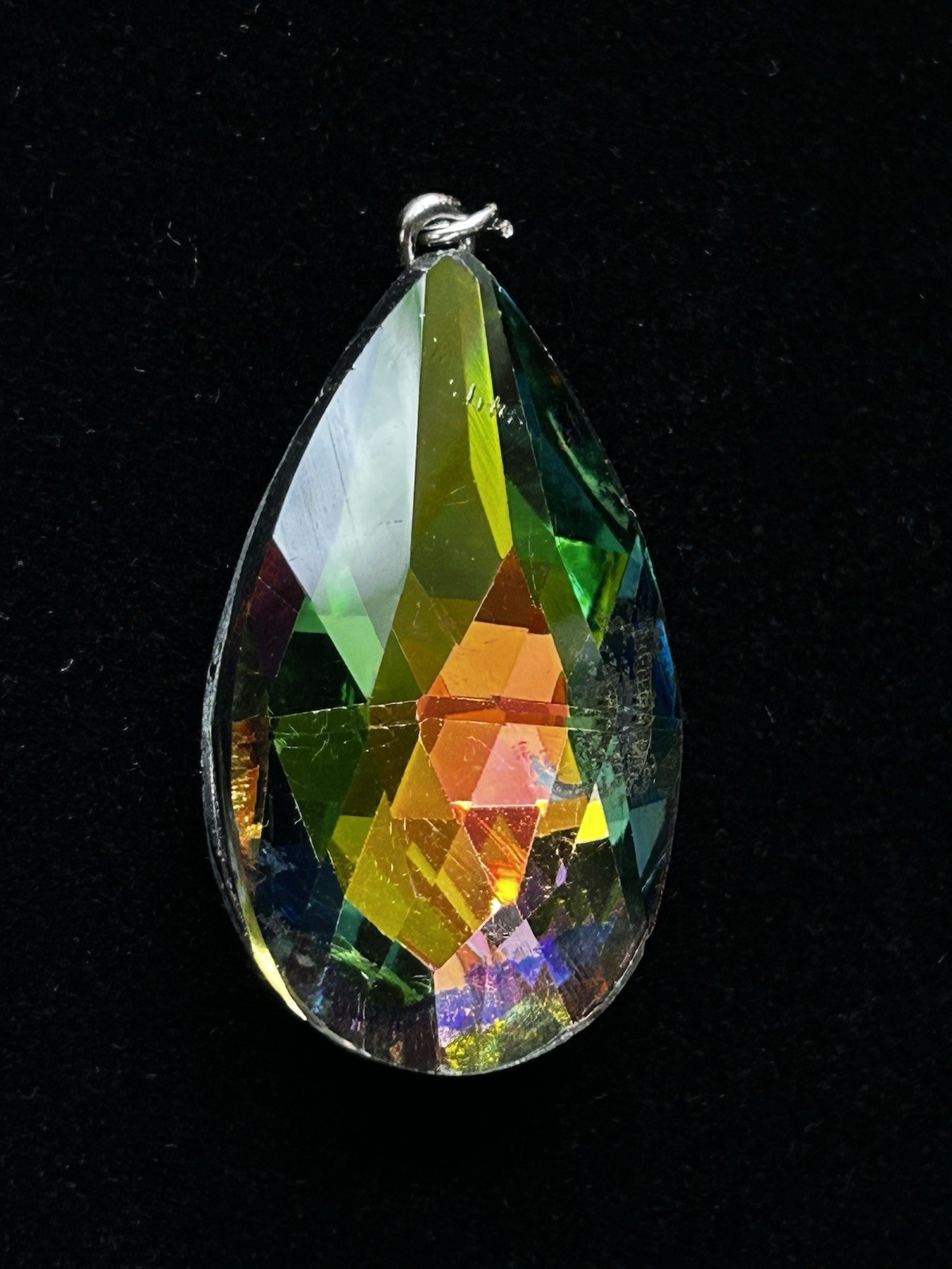 Vintage Vitrail Rainbow Faceted Crystal Teardrop Pendant Silver Tone Bail
