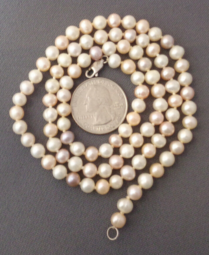 Vintage 6mm Cultured Pearl Necklace 24″ Multi-Color Pale Pastel JCM Jacmel 925