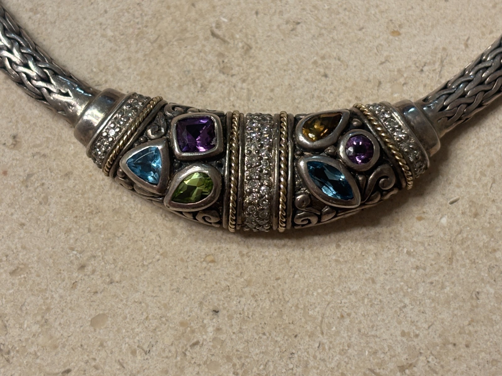 Effy BH Sterling Silver 18K Gold Multi Gemstone Necklace 925 Vintage 44g