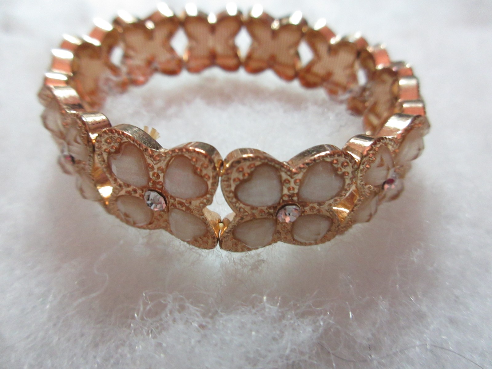 6 Older Rhinestone Bracelets Stretch Mostl Gold Tone 7.5″ Pink Green Gray Pearl