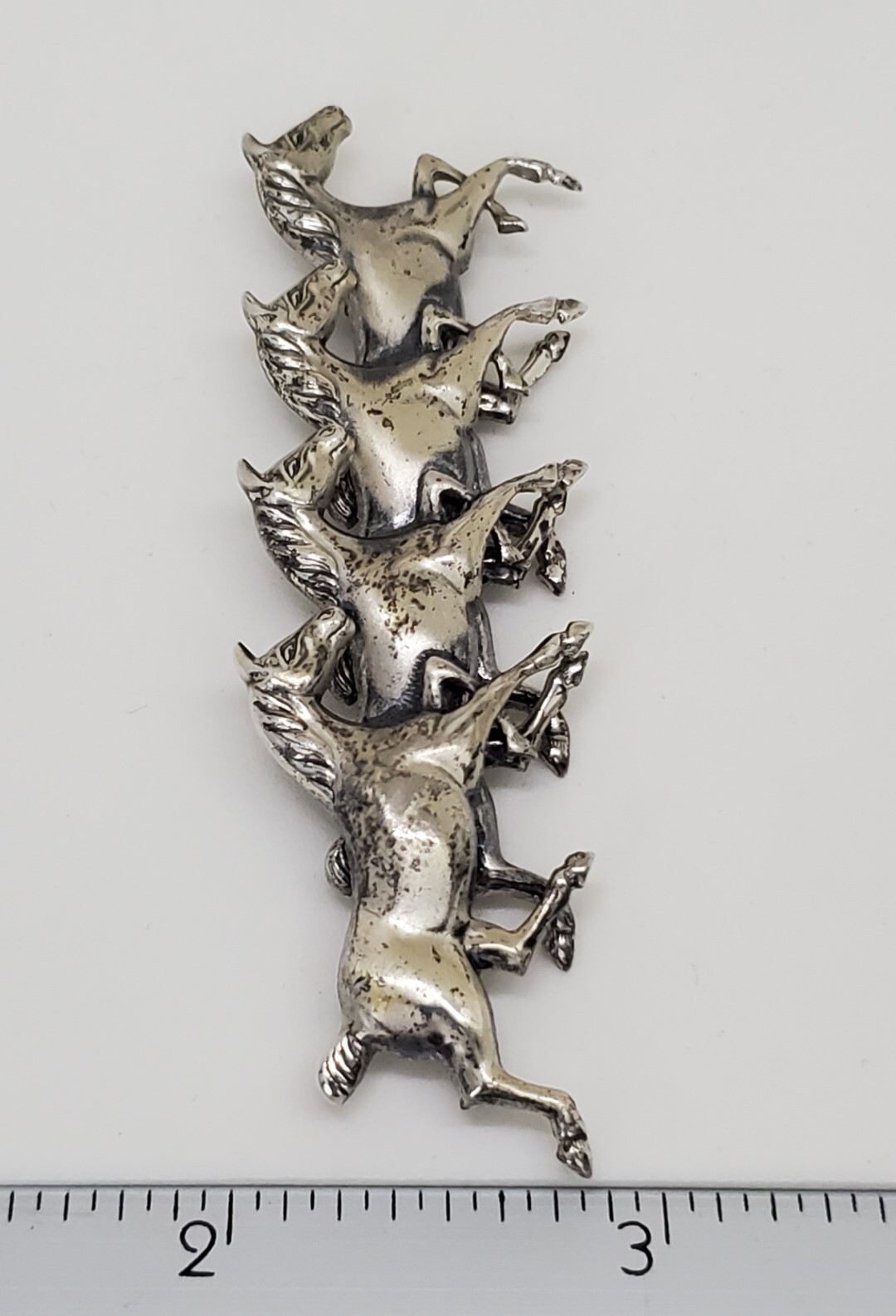 Vintage UNCAS Sterling Silver 4 Horses Galloping Equestrian Good Luck Brooch