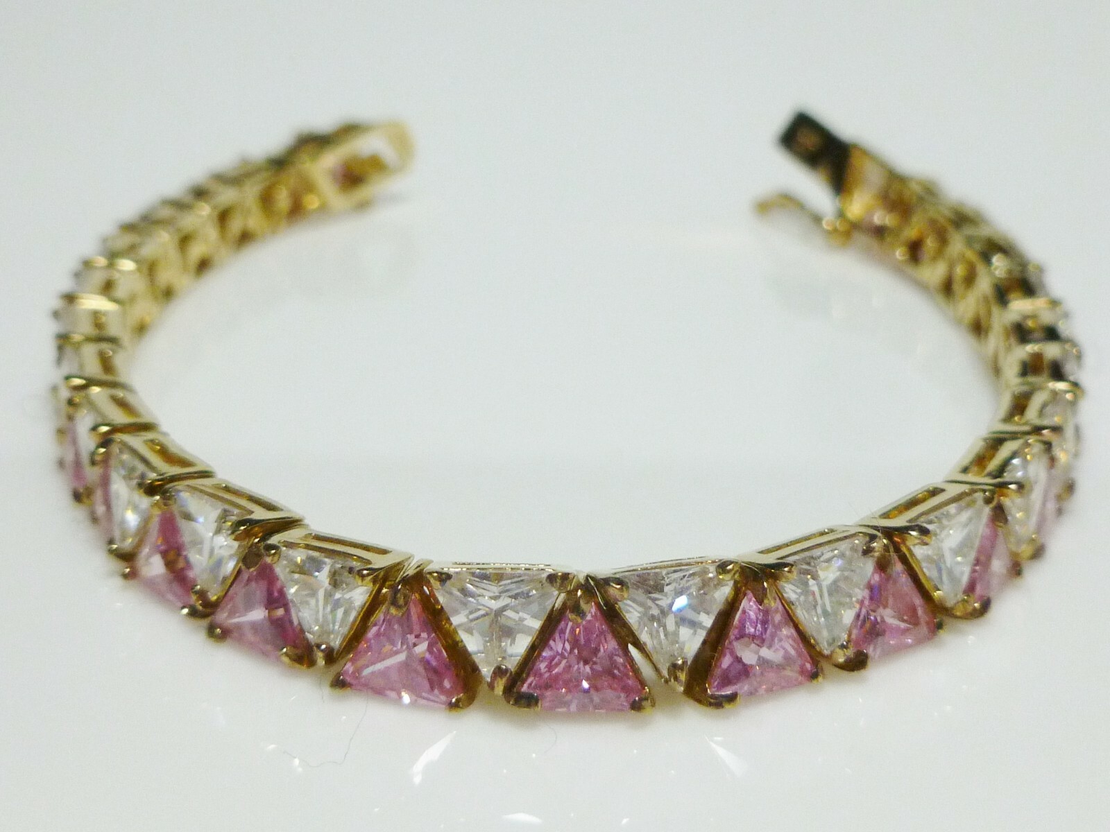 Utc Sterling Silver Gold Vermeil Fushia Trillion Pink Cut Tennis Bracelet New