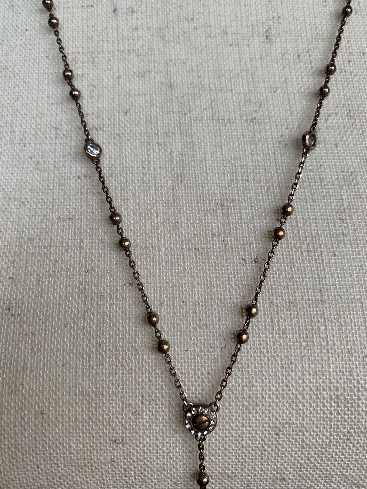 Vintage HENRI BENDEL Crystal/Gold Bead Chain Pendant Necklace 28″