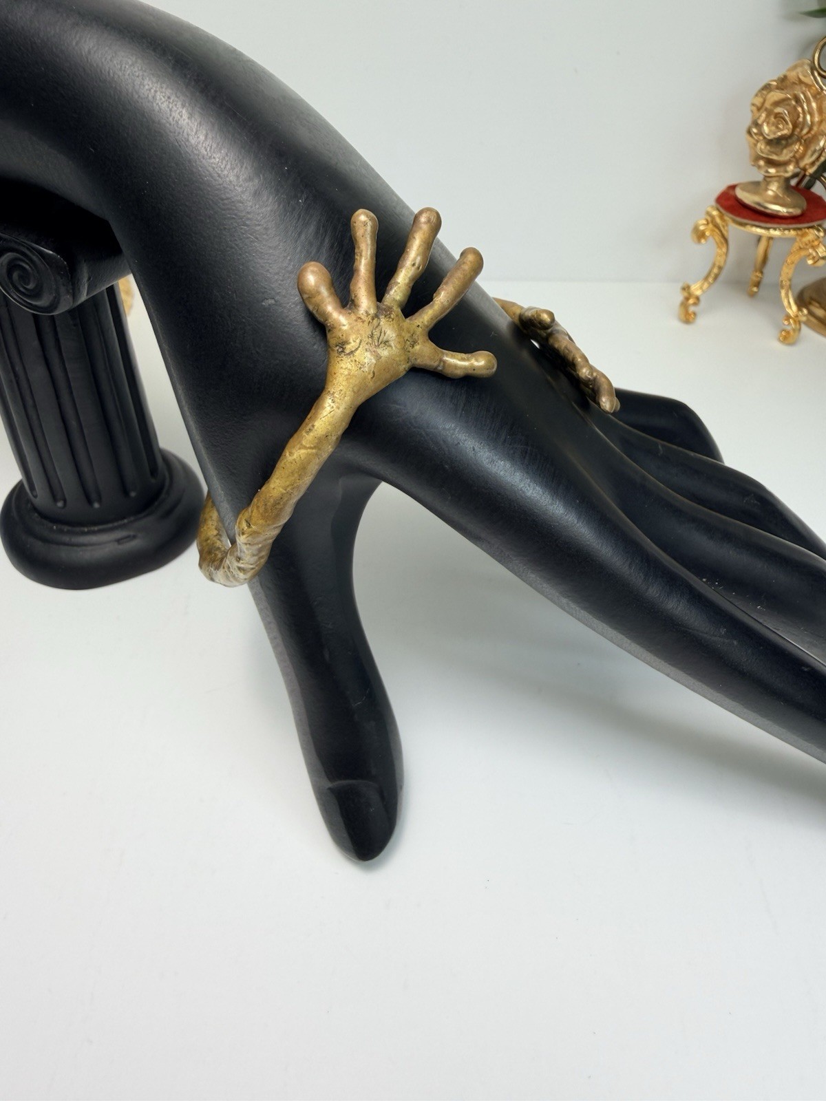 Vintage Brutalist Bronze Hand Cuff Bracelet Sculptural Modernist Artist Piece