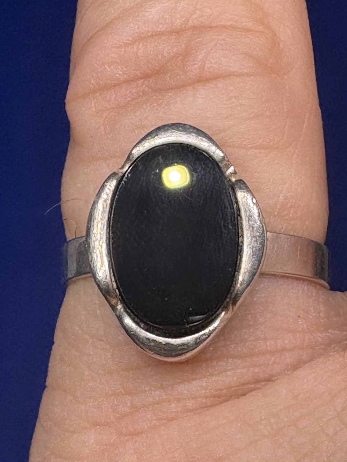 A33 Vintage 925 Sterling Silver Seal Ring Size 8.0 est 1950s Black Onyx 2.9g