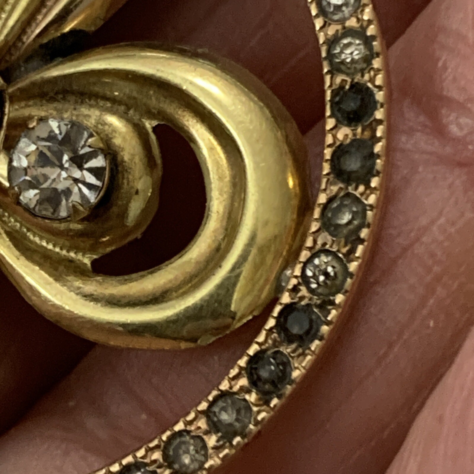 Co? 12k Gold Filled Brooch Pendant Ca. 1950 Clear Andfaux Blue Topaz