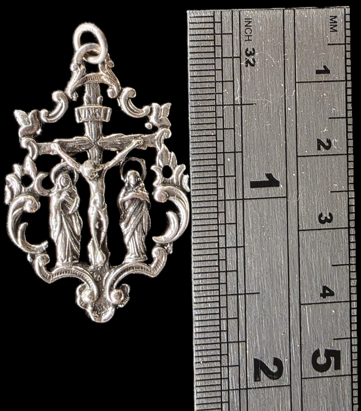Fine Antique 19Th Century Silver Calvary Virgin Mary Jesus Pendant C 1875