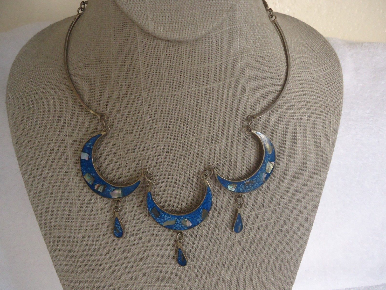Vintage Alpaca Silver and Lapis Bib Style Choker