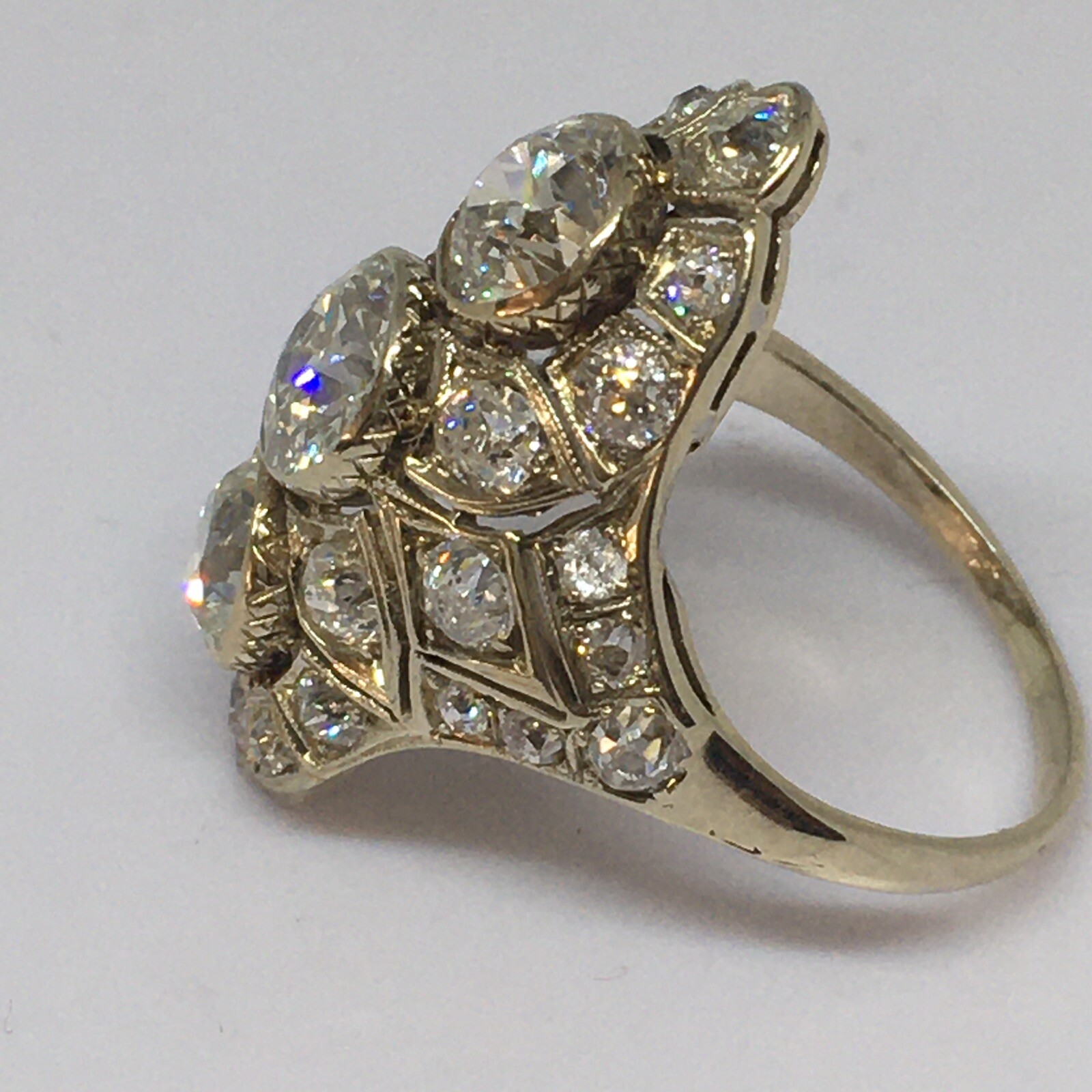 Art Deco 1920s Antique Ring 14K Gold 3.85 Ct Old European Cut American Size 6.5