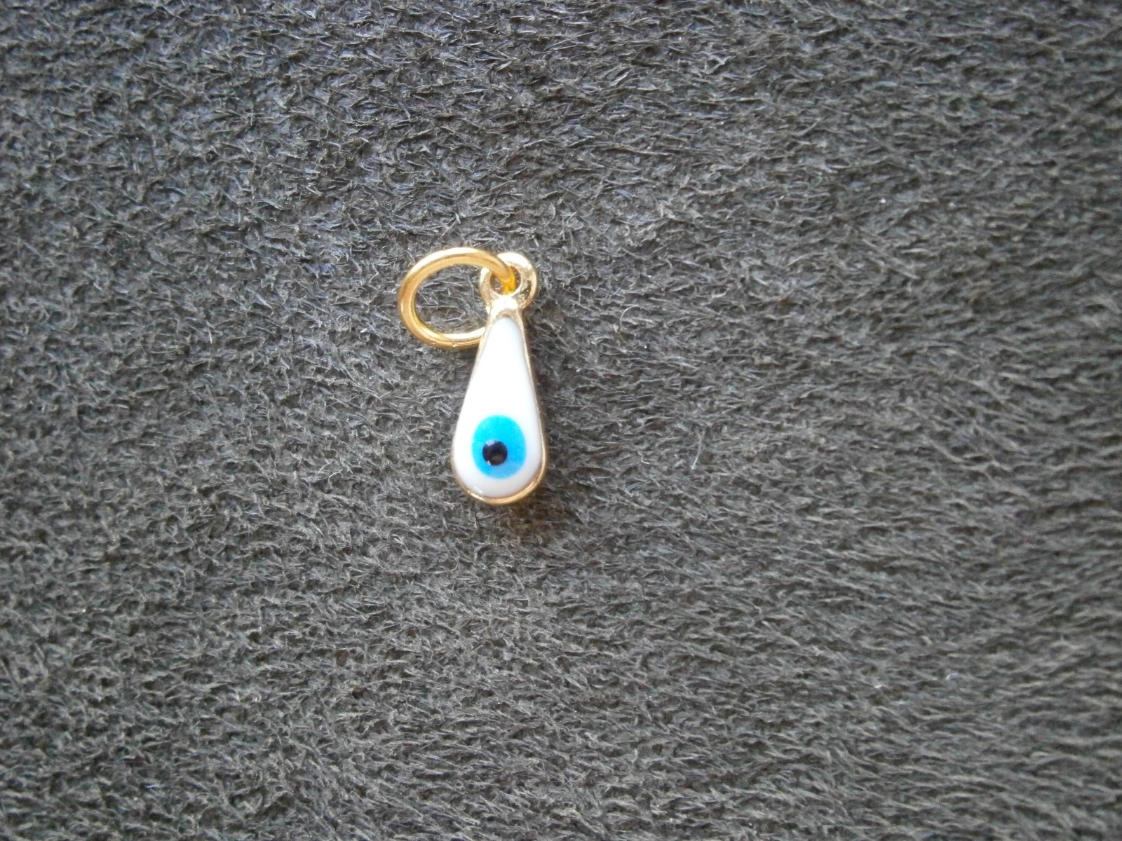TINY White Evil Eye Amulet Vintage Goldtone & Glass Bead Charm Pendant