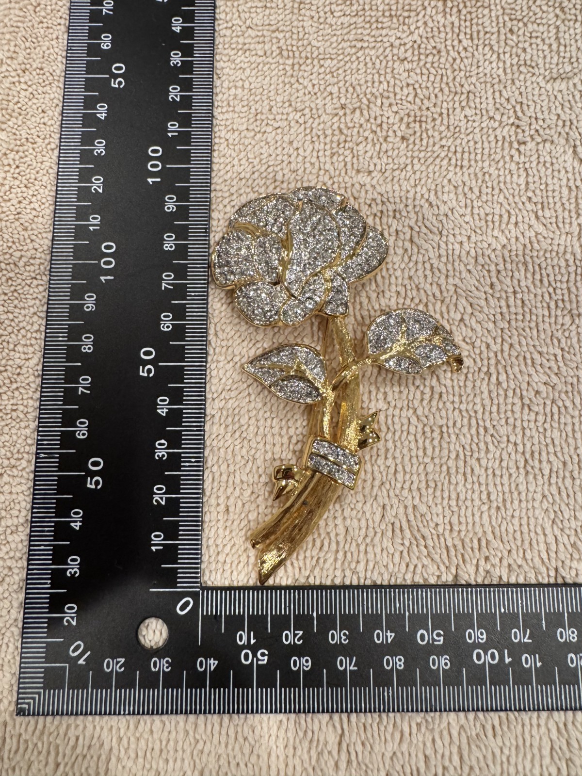 NOLAN MILLER ROSE FLOWER RHINESTONES GOLD TONE LARGE PIN BROOCH VINTAGE AMAZING