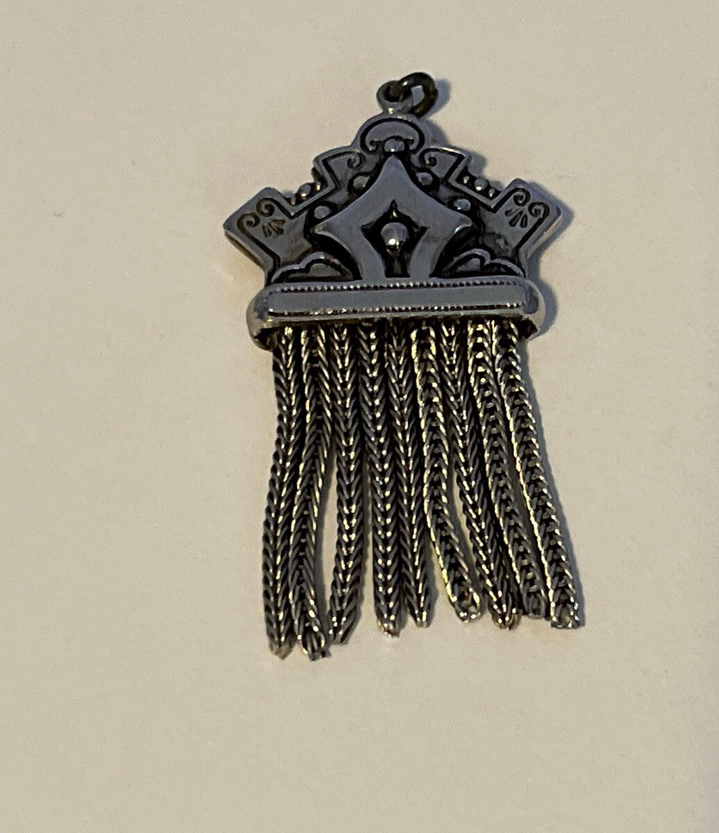 Vintage Silver Tone Tassel Pendant with Crown Top NO chain included