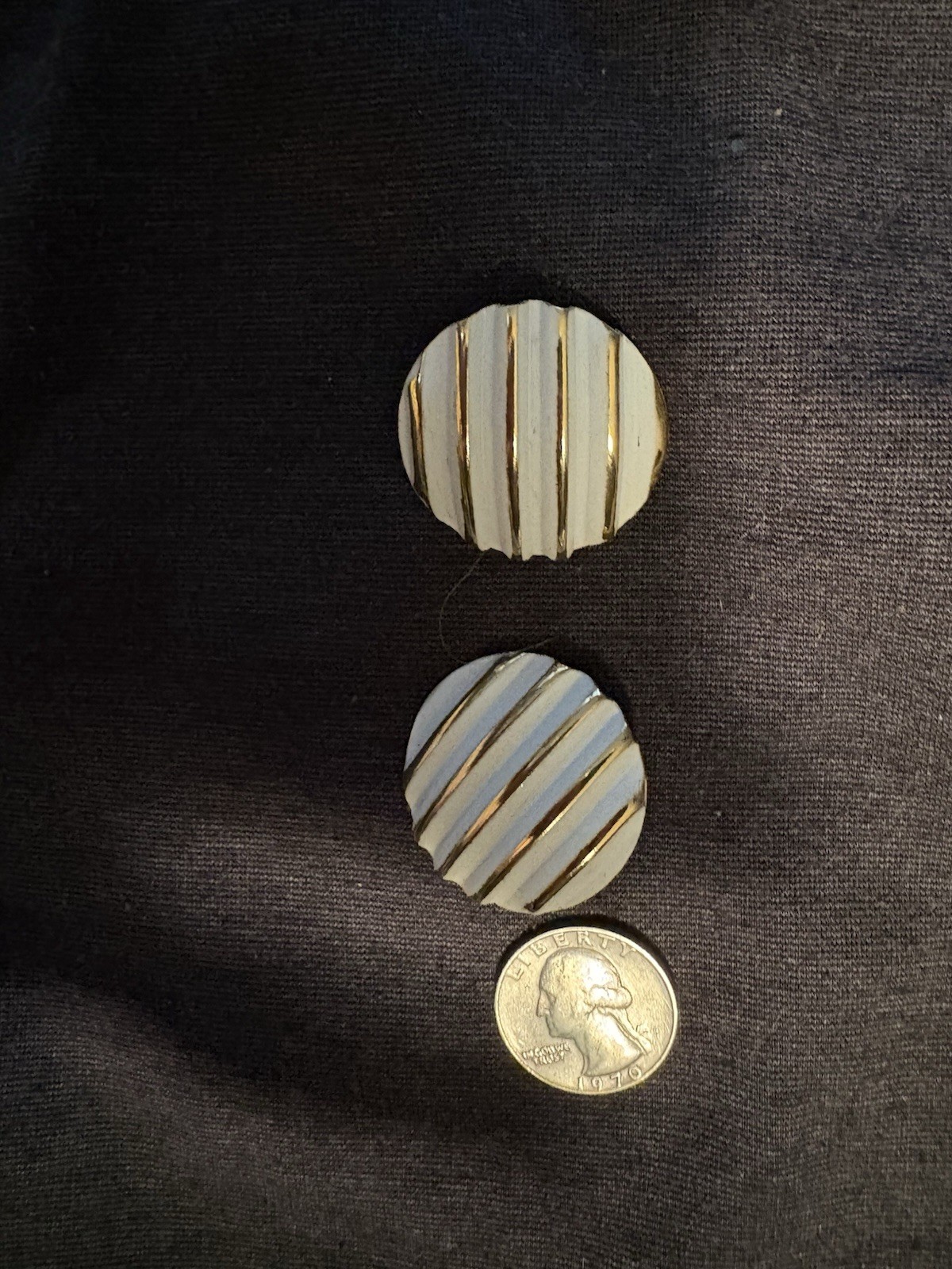 Vintage White Enamel & Gold-Tone Button Earrings from the 1950s to the 1980s
