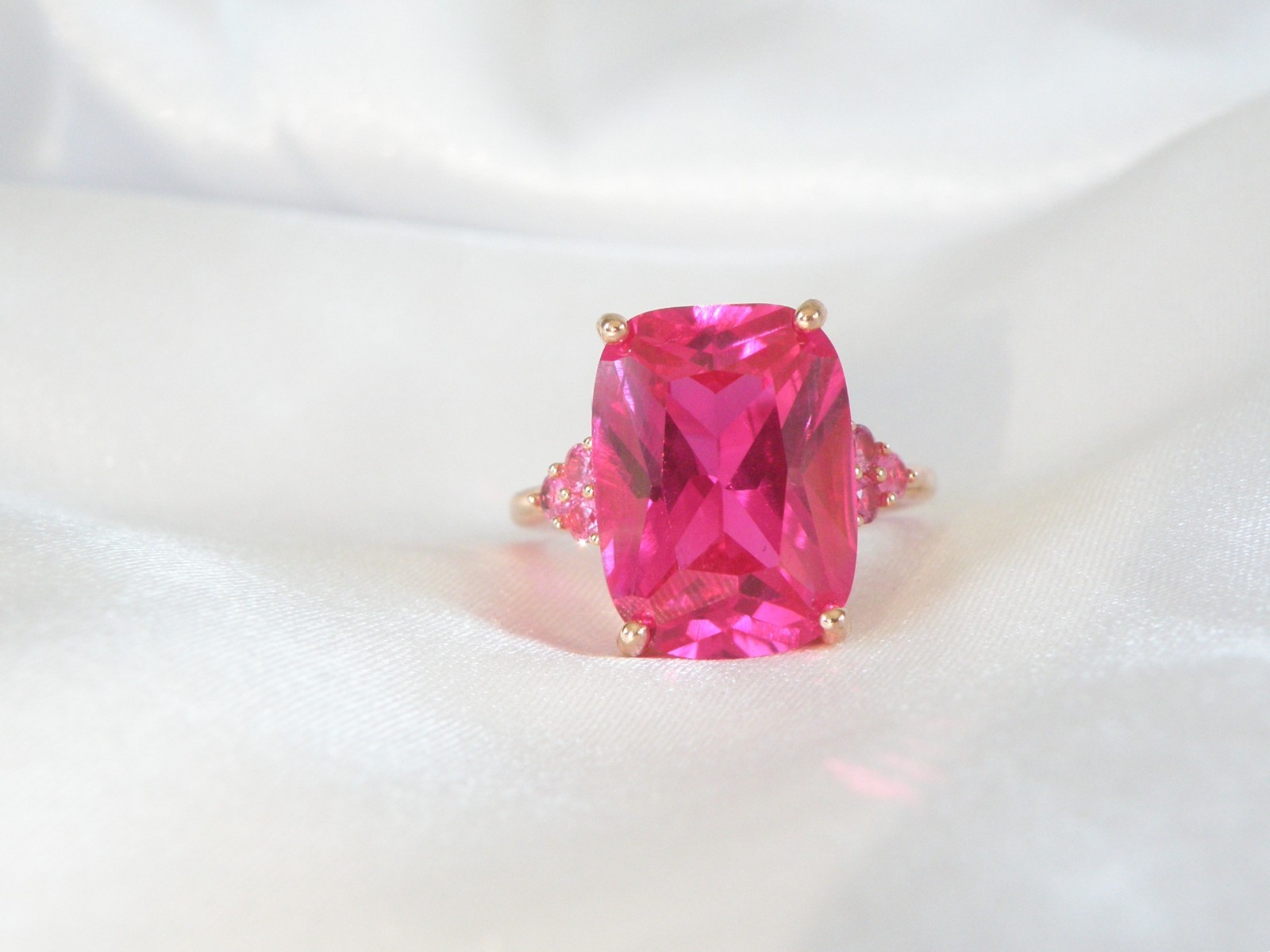 Sterling Silver 925 Rose Gold Large Lab Created Pink Sapphire Ruby Ring Size 10