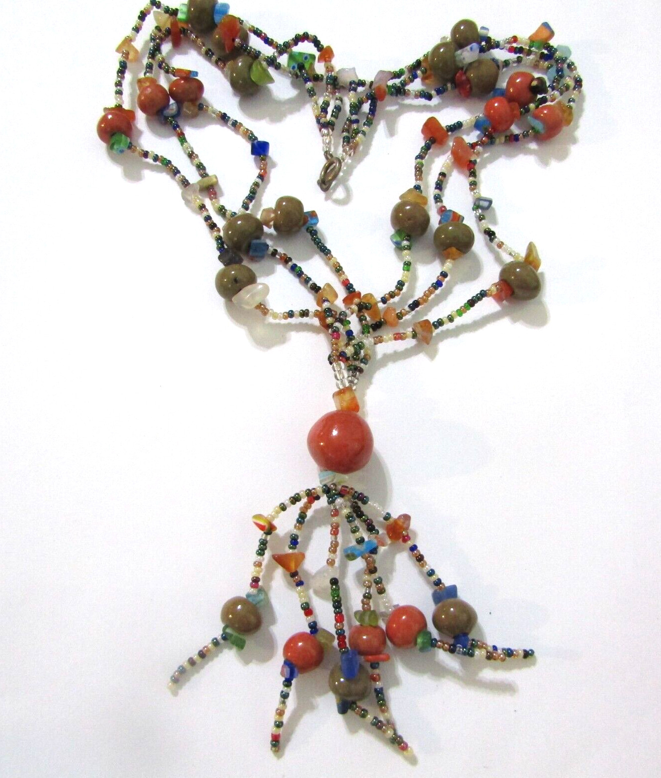 Vintage Glass Bead Tassel Necklace 4*18 in