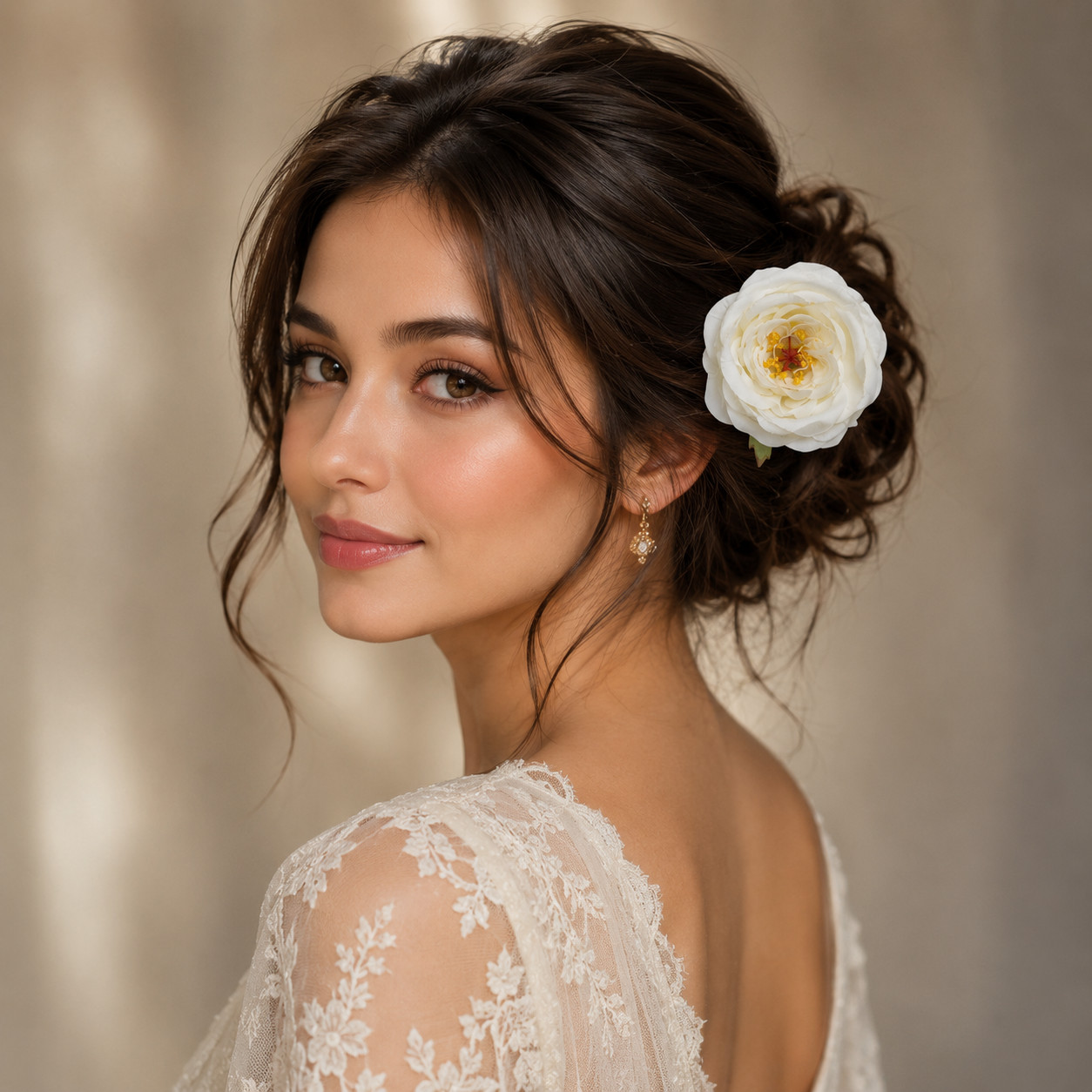 English Garden Rose Hair Clip and Pin Brooch, 4.5 inch Artificial Flower, White