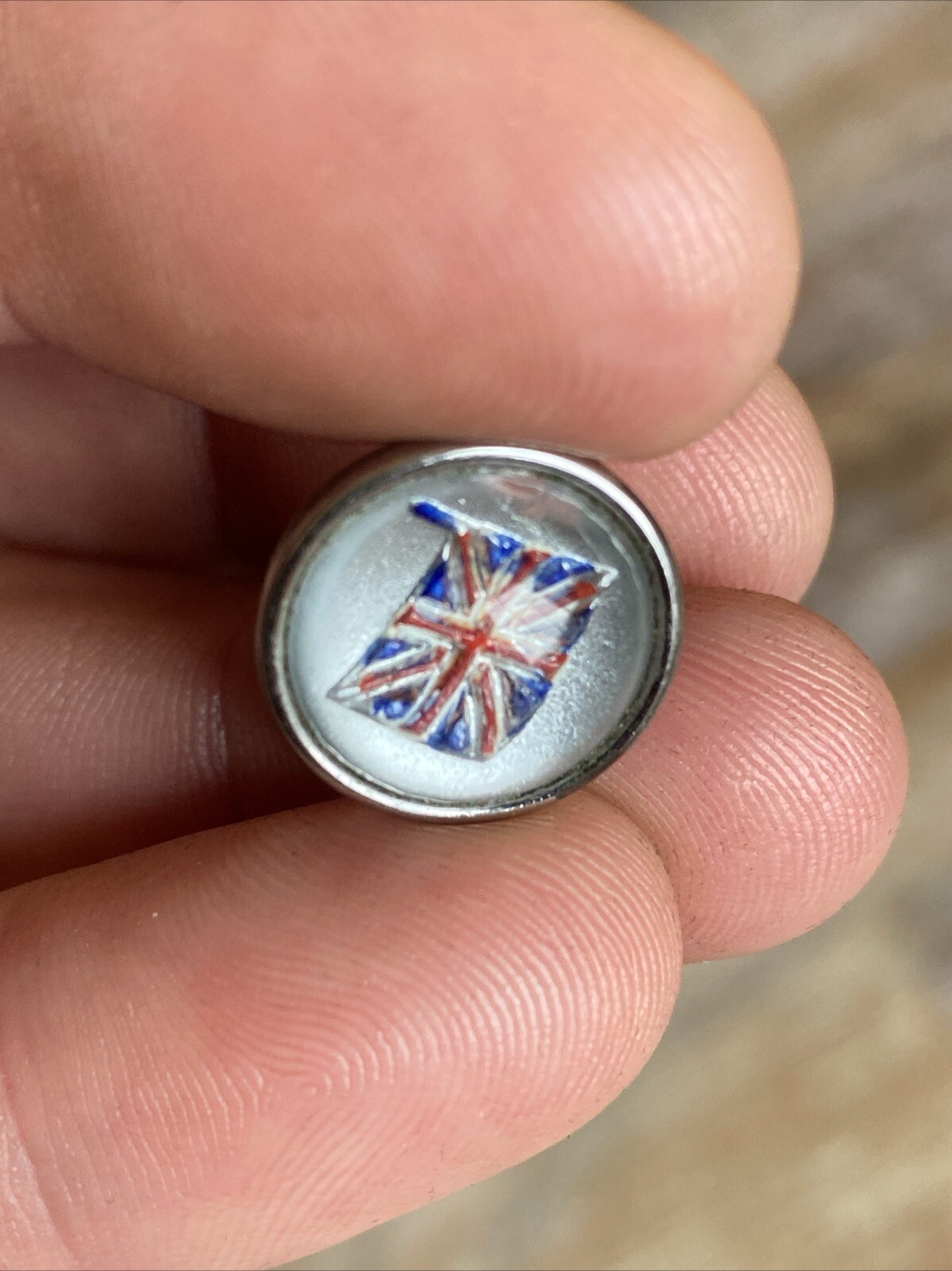 Antique Bubble Goofus Glass Reverse Painted Carved Intaglio British England Flag