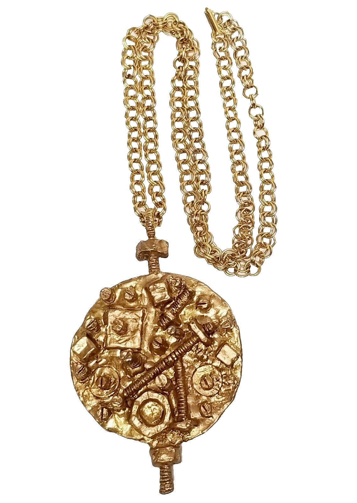 Vintage 1960’s Erwin Pearl Steampunk Modernist “Nuts & Screws Pendant Necklace