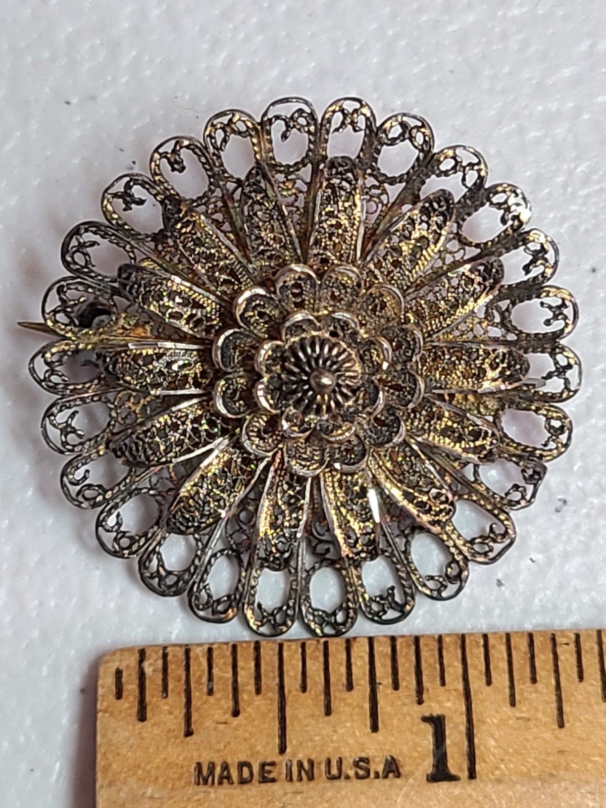 Art Deco Gold Washed Silver Cannetille Filigree Pin Vintage